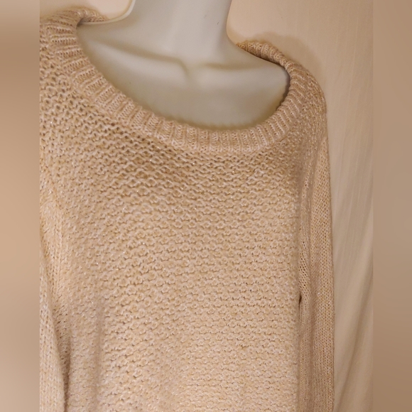 St.Johns Bay 1x Tan W Silver Threads Sweater Y2k - Picture 2 of 6